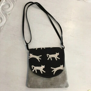 Kitty Cat Crossbody purse Festival Bag Black‎ Handmade Travel Art